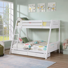 Cargar imagen en el visor de la galería, Solid Wood Twin / Full Bunk Bed with Reversible Angled Ladder and Underbed Drawers
