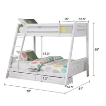 Cargar imagen en el visor de la galería, Solid Wood Twin / Full Bunk Bed with Reversible Angled Ladder and Underbed Drawers
