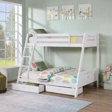 Cargar imagen en el visor de la galería, Solid Wood Twin / Full Bunk Bed with Reversible Angled Ladder and Underbed Drawers

