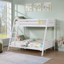 Cargar imagen en el visor de la galería, Solid Wood Twin / Full Bunk Bed with Reversible Angled Ladder and Underbed Drawers
