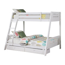 Cargar imagen en el visor de la galería, Solid Wood Twin / Full Bunk Bed with Reversible Angled Ladder and Underbed Drawers
