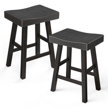 Load image into Gallery viewer, Set of 2 Farmhouse Solid Wood Bar Stools - Backless Saddle Seat Counter Height Chairs for Kitchen Island, Breakfast Nook &amp; Home Office
