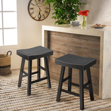 Load image into Gallery viewer, Set of 2 Farmhouse Solid Wood Bar Stools - Backless Saddle Seat Counter Height Chairs for Kitchen Island, Breakfast Nook &amp; Home Office
