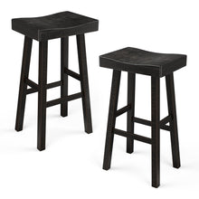 Load image into Gallery viewer, Set of 2 Farmhouse Solid Wood Bar Stools - Backless Saddle Seat Counter Height Chairs for Kitchen Island, Breakfast Nook &amp; Home Office
