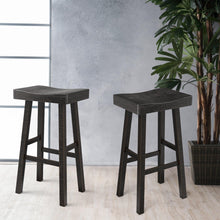 Load image into Gallery viewer, Set of 2 Farmhouse Solid Wood Bar Stools - Backless Saddle Seat Counter Height Chairs for Kitchen Island, Breakfast Nook &amp; Home Office
