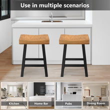 Load image into Gallery viewer, Set of 2 Farmhouse Solid Wood Bar Stools - Backless Saddle Seat Counter Height Chairs for Kitchen Island, Breakfast Nook &amp; Home Office
