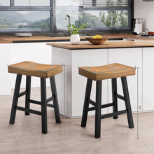 Load image into Gallery viewer, Set of 2 Farmhouse Solid Wood Bar Stools - Backless Saddle Seat Counter Height Chairs for Kitchen Island, Breakfast Nook &amp; Home Office
