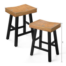 Load image into Gallery viewer, Set of 2 Farmhouse Solid Wood Bar Stools - Backless Saddle Seat Counter Height Chairs for Kitchen Island, Breakfast Nook &amp; Home Office
