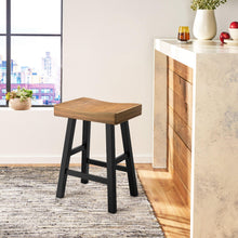 Load image into Gallery viewer, Set of 2 Farmhouse Solid Wood Bar Stools - Backless Saddle Seat Counter Height Chairs for Kitchen Island, Breakfast Nook &amp; Home Office
