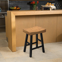 Load image into Gallery viewer, Set of 2 Farmhouse Solid Wood Bar Stools - Backless Saddle Seat Counter Height Chairs for Kitchen Island, Breakfast Nook &amp; Home Office
