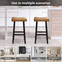 Load image into Gallery viewer, Set of 2 Farmhouse Solid Wood Bar Stools - Backless Saddle Seat Counter Height Chairs for Kitchen Island, Breakfast Nook &amp; Home Office
