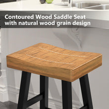 Load image into Gallery viewer, Set of 2 Farmhouse Solid Wood Bar Stools - Backless Saddle Seat Counter Height Chairs for Kitchen Island, Breakfast Nook &amp; Home Office
