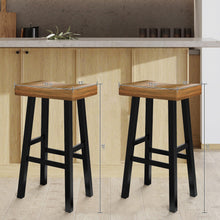 Load image into Gallery viewer, Set of 2 Farmhouse Solid Wood Bar Stools - Backless Saddle Seat Counter Height Chairs for Kitchen Island, Breakfast Nook &amp; Home Office
