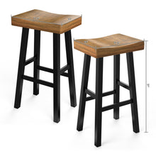 Load image into Gallery viewer, Set of 2 Farmhouse Solid Wood Bar Stools - Backless Saddle Seat Counter Height Chairs for Kitchen Island, Breakfast Nook &amp; Home Office
