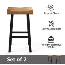 Load image into Gallery viewer, Set of 2 Farmhouse Solid Wood Bar Stools - Backless Saddle Seat Counter Height Chairs for Kitchen Island, Breakfast Nook &amp; Home Office

