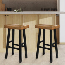 Load image into Gallery viewer, Set of 2 Farmhouse Solid Wood Bar Stools - Backless Saddle Seat Counter Height Chairs for Kitchen Island, Breakfast Nook &amp; Home Office
