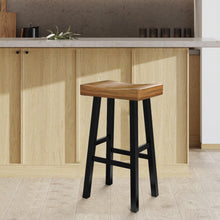 Load image into Gallery viewer, Set of 2 Farmhouse Solid Wood Bar Stools - Backless Saddle Seat Counter Height Chairs for Kitchen Island, Breakfast Nook &amp; Home Office
