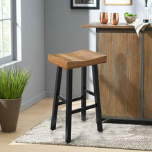 Load image into Gallery viewer, Set of 2 Farmhouse Solid Wood Bar Stools - Backless Saddle Seat Counter Height Chairs for Kitchen Island, Breakfast Nook &amp; Home Office
