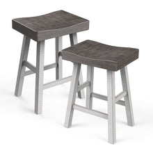 Load image into Gallery viewer, Set of 2 Farmhouse Solid Wood Bar Stools - Backless Saddle Seat Counter Height Chairs for Kitchen Island, Breakfast Nook &amp; Home Office

