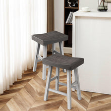 Load image into Gallery viewer, Set of 2 Farmhouse Solid Wood Bar Stools - Backless Saddle Seat Counter Height Chairs for Kitchen Island, Breakfast Nook &amp; Home Office
