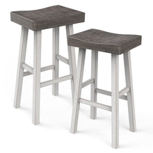 Load image into Gallery viewer, Set of 2 Farmhouse Solid Wood Bar Stools - Backless Saddle Seat Counter Height Chairs for Kitchen Island, Breakfast Nook &amp; Home Office
