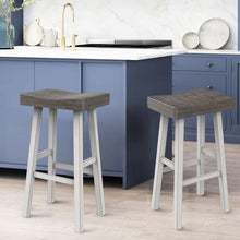 Load image into Gallery viewer, Set of 2 Farmhouse Solid Wood Bar Stools - Backless Saddle Seat Counter Height Chairs for Kitchen Island, Breakfast Nook &amp; Home Office
