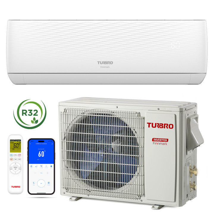 Finnmark 24000 BTU WiFi Ductless Mini Split AC with Heat Pump, 230V (R32 Refrigerant)