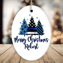 Carregar imagem no visualizador da galeria, Personalized Police Officer Back The Blue Merry Christmas Trees Ornament, Retirement Gift
