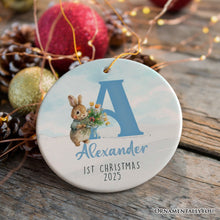 Carregar imagem no visualizador da galeria, Cute Bunny Rabbit Child Personalized Christmas Monogram Ornament
