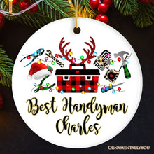 Carregar imagem no visualizador da galeria, Personalized Handyman Buffalo Plaid Leopard Merry Christmas Ornament Woodworking Gift
