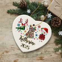 Carregar imagem no visualizador da galeria, Personalized Cheerleader Buffalo Plaid Leopard Merry Christmas Ornament, Cheer Mom Gift
