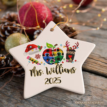 Carregar imagem no visualizador da galeria, Personalized Autism Teacher Buffalo Plaid Leopard Merry Christmas Ornament, Thank You Gift

