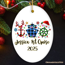 Carregar imagem no visualizador da galeria, Personalized Cruise Vacation Buffalo Plaid Leopard Merry Christmas Ornament Gift
