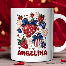 Carregar imagem no visualizador da galeria, Patriotic Boho Strawberries Bouquet Personalized Mug, 4th of July Gift with Custom Name
