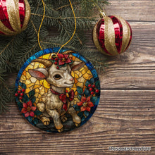 Load image into Gallery viewer, Elegant Goat Stained Glass Theme Ceramic Ornament, Billy Buck and Doe Mountain Animal Decor
