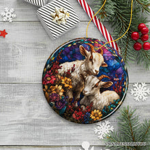 Load image into Gallery viewer, Elegant Goat Stained Glass Theme Ceramic Ornament, Billy Buck and Doe Mountain Animal Decor
