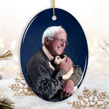 Load image into Gallery viewer, Bernie Sanders Ornament, Christmas Decoration Bernie Holding Cat
