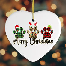 Cargar imagen en el visor de la galería, Cat Paw Plaid Prints Merry Christmas Ornament
