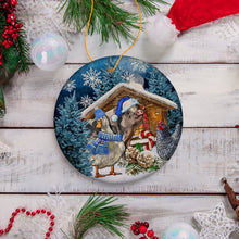 Load image into Gallery viewer, Charming Winter Farm Cabin and Animals Ceramic Christmas Ornament, Duck, Pig, and Chicken

