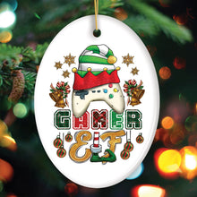 Load image into Gallery viewer, Cute Festive Gamer Elf with Plaids Christmas Ornament
