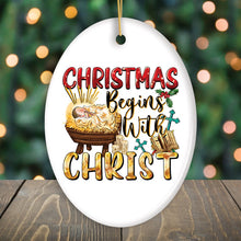 Load image into Gallery viewer, Dazzling Christmas Begins with Christ Ornament, Ceramic Christian Holiday Art
