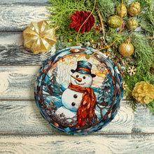 Load image into Gallery viewer, Elegant Snowman Stained Glass Themed Ceramic Christmas Ornament
