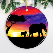 Load image into Gallery viewer, Elephant Silhouette Ornament, Exotic Nature Sunset of Africa Christmas Decoration

