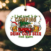 Load image into Gallery viewer, Festive Camping Lover Christmas Ornament, Holiday RV Camper and Beer Lover Gift
