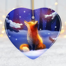 Load image into Gallery viewer, Fox in Snow Forest Ornament, Majestic Illustration Fairytale, Anime Nature
