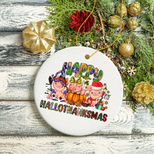 Carregar imagem no visualizador da galeria, Happy Hallothankmas Cute Festive Pigs Holiday Christmas Ornament, Halloween and Thanksgiving Fall Theme
