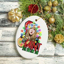 Cargar imagen en el visor de la galería, Iconic Miss Saint Nick Bohemian Christmas Ornament, Poetic Guitarist Feminine Rock Theme
