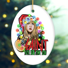 Cargar imagen en el visor de la galería, Iconic Miss Saint Nick Bohemian Christmas Ornament, Poetic Guitarist Feminine Rock Theme
