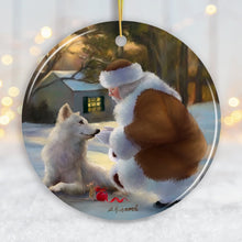 Carregar imagem no visualizador da galeria, It's Almost Christmas Santa Wolf and Curious Mouse Ornament
