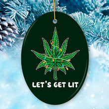 Carregar imagem no visualizador da galeria, Lets Get Lit Funny Whimsical Weed Leaf Christmas Ornament
